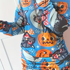 Pumpkin Print Long Sleeve Casual Dress