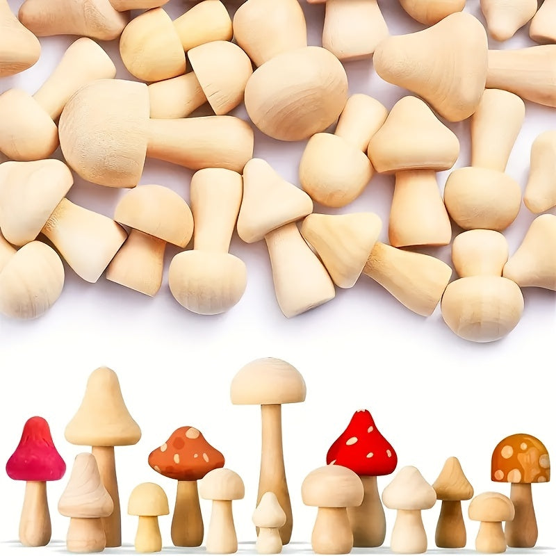 5pcs Unprocessed Wooden Mushrooms Natural Small Wooden Mushrooms