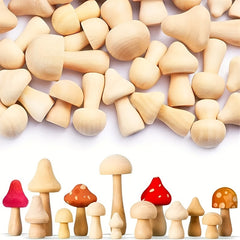 5pcs Unprocessed Wooden Mushrooms Natural Small Wooden Mushrooms