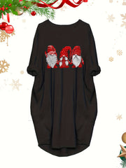 Women's Plus Dwarf Print Long Sleeve Loose Fit Dress