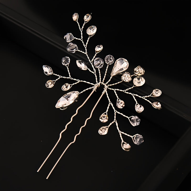Crystal Bride Wedding Hair Pins Rhinestone Flower Hair Piece