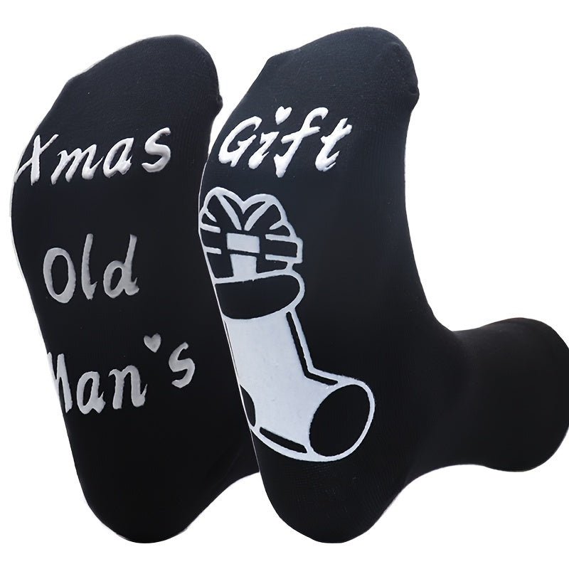 Christmas Socks Mid Calf Cotton Anti Slip Letter Socks With Gripper