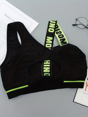 Letter Print Sports Bra Hollow Out Running Workout Tank Bra Women's Lingerie