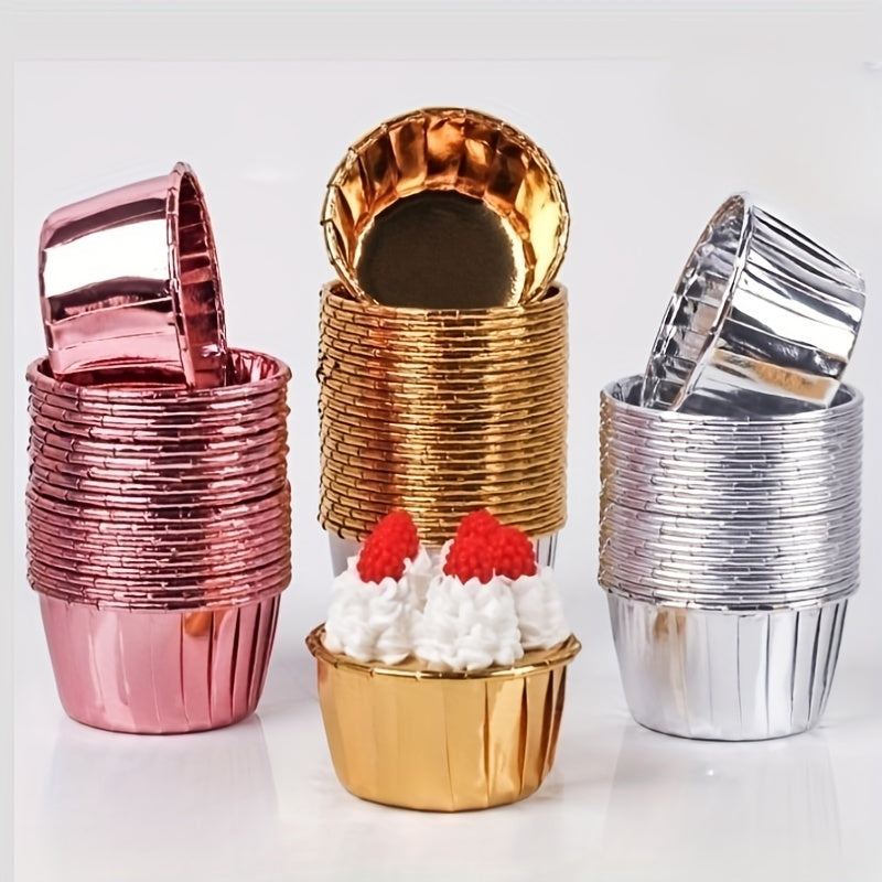 50pcs Aluminum Foil Tulip Muffin Cups Cupcake Liners Waterproof Laminating Paper