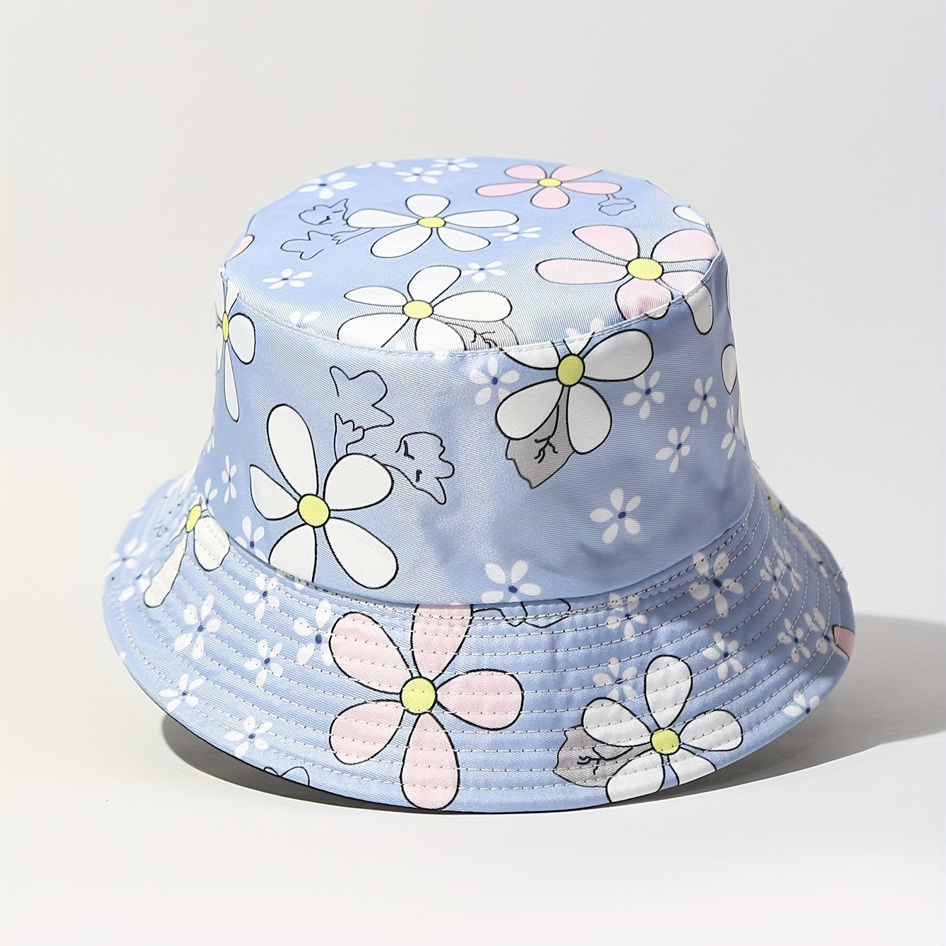 Purple Flower Print Bucket Hat Lightweight Sunscreen Fisherman Cap