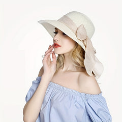 Wide Brim Bowknot Sun Hat Straw Bucket Hats for Women Summer Outdoor