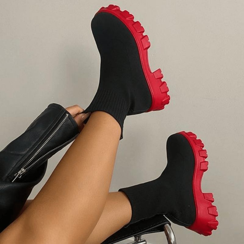 Women's Thick Sole Short Boots Knitted Socks Shoes