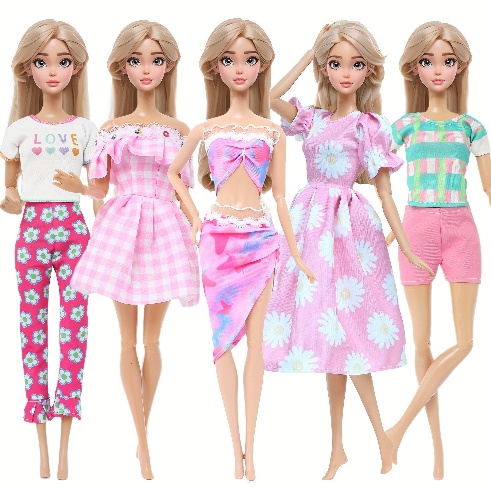 5pcs Clothing Set for 11.5in Dolls: Dresses, Swimsuits, Tops, Pants Outfits