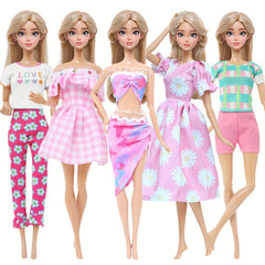 5pcs Clothing Set for 11.5in Dolls: Dresses, Swimsuits, Tops, Pants Outfits