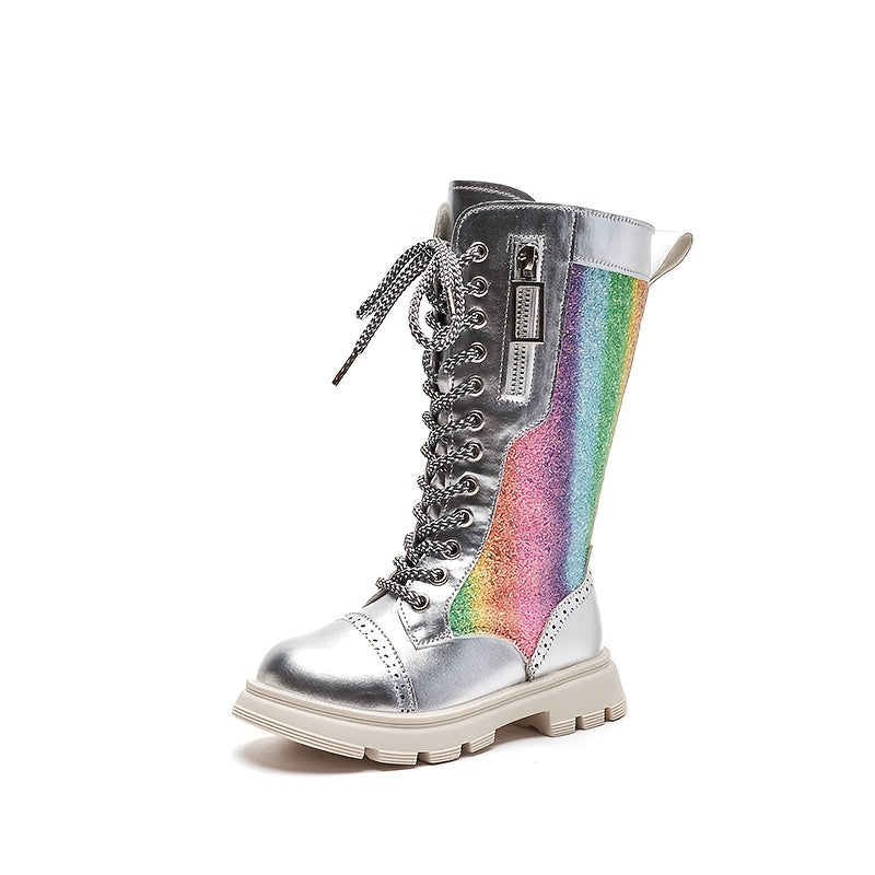 Girls' Mid Calf Faux Leather Boots with Wedge Heel