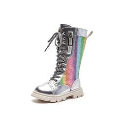Girls' Mid Calf Faux Leather Boots with Wedge Heel
