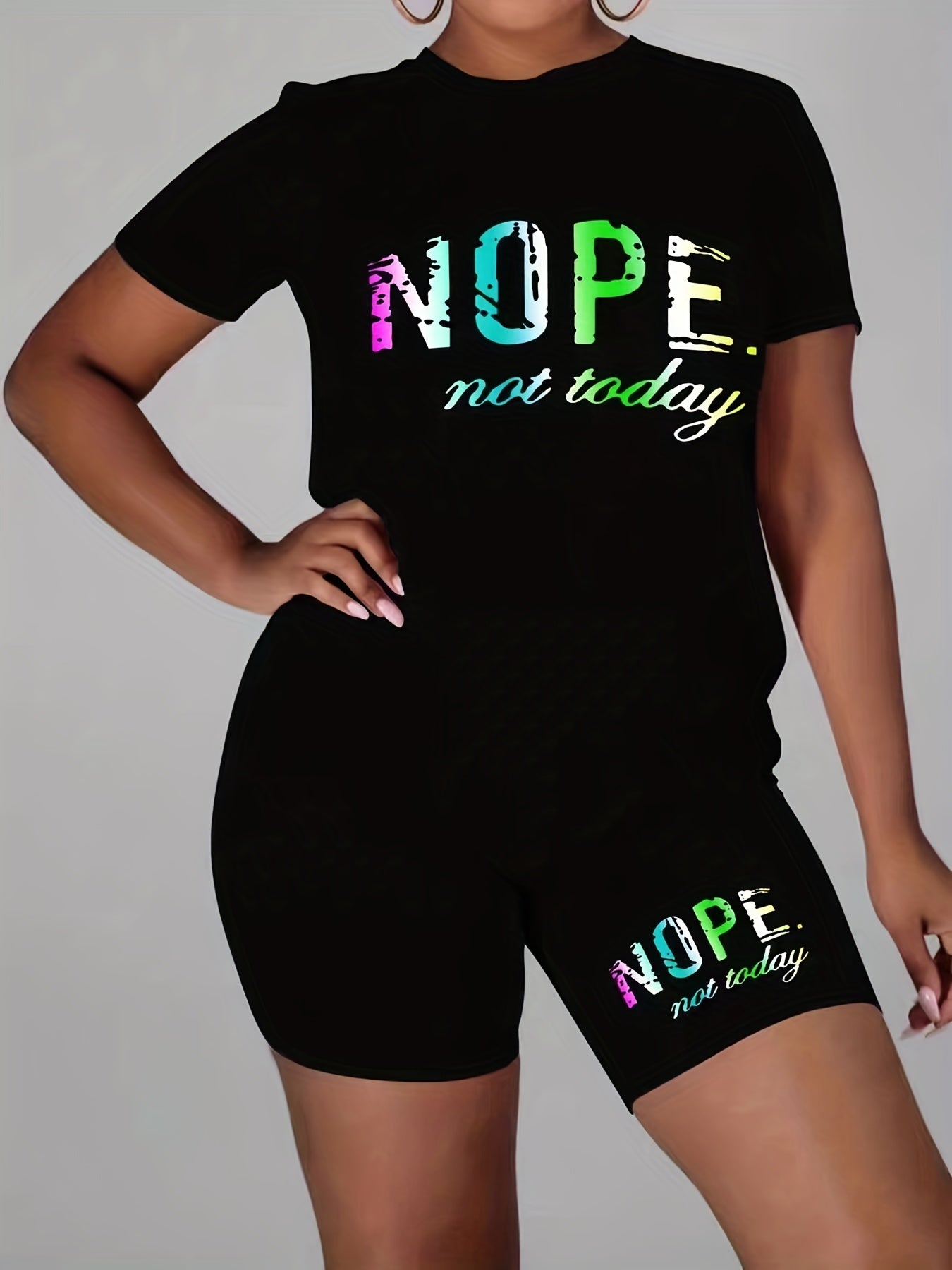 Ombre Letter Print Top & Shorts Set