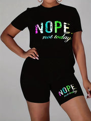 Ombre Letter Print Top & Shorts Set