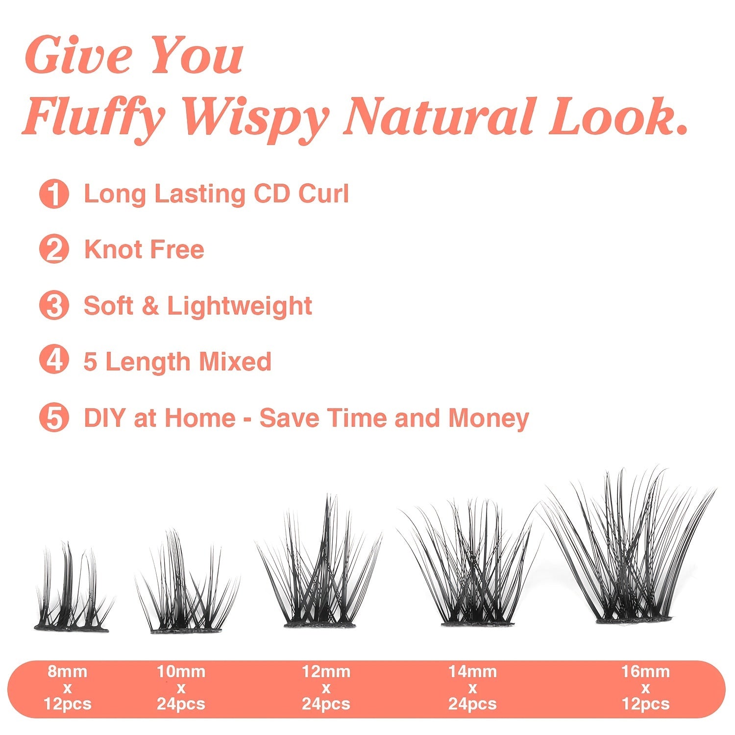 96pcs Wispy Lash Clusters DIY Eyelash Extensions C D Curling 8-16mm