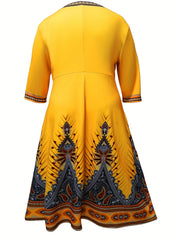 Ethnic Style Dress Women's Plus Paisley Floral Print Half Sleeve