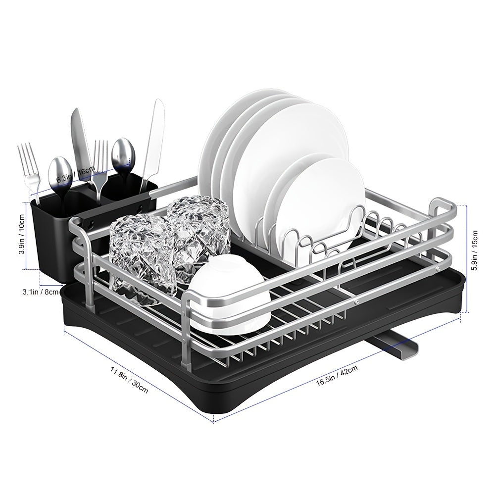 Stainless Steel Dish Drying Rack with Cutlery Holder Kitchen Accessory