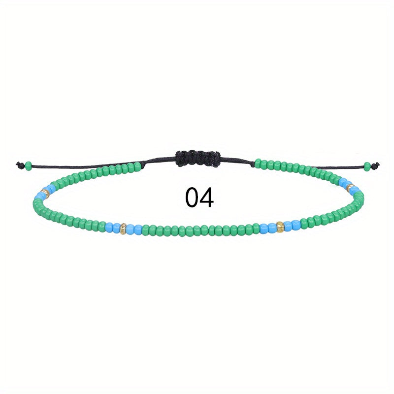 10pcs Colorful Rice Beads Anklet Set Boho Style Bracelet for Women