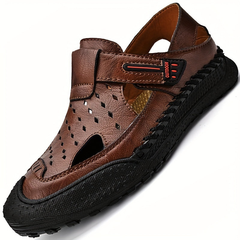 Men's Solid Stitch Closed Toe Sandals Rubber Sole Non-slip Shoes