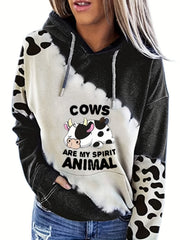 Cow Print Kangaroo Pocket Hoodie Long Sleeve Hoodies Sweatshirt