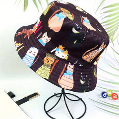 Parent child Style Kitten Graffiti Double sided Wearing Foldable Bucket Hat