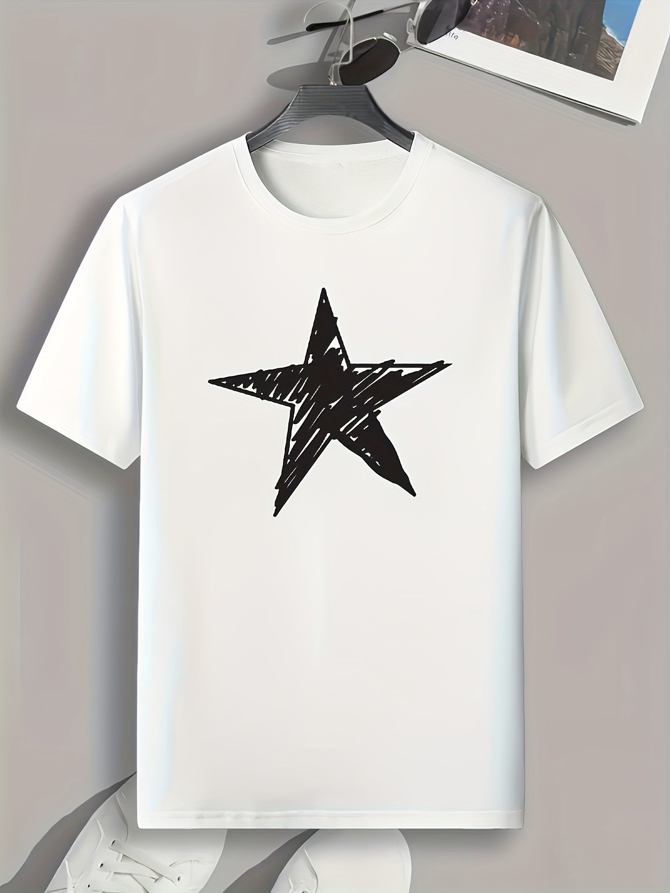 Star Pattern Print Men's Sports T-shirt Graphic Tee for Fitness