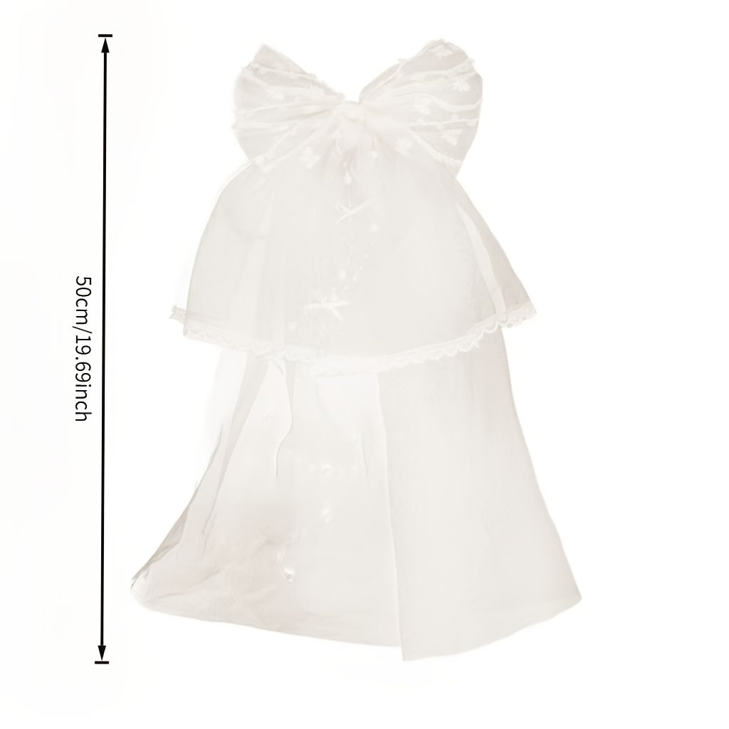 Double Layer Lace Bridal Veil with Large Satin Bow