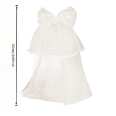 Double Layer Lace Bridal Veil with Large Satin Bow