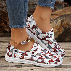 Santa Claus Pattern Flat Walking Shoes Casual Low Top Sneakers