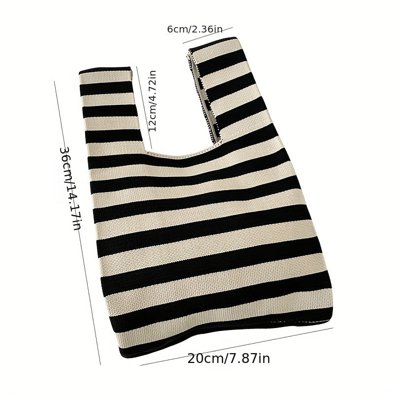 Polka Dot Knitted Shoulder Bag Lightweight Portable Foldable Handbag