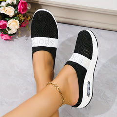 Women's Rhinestone Letter Sport Slippers Breathable Mesh Chunky Sneakers