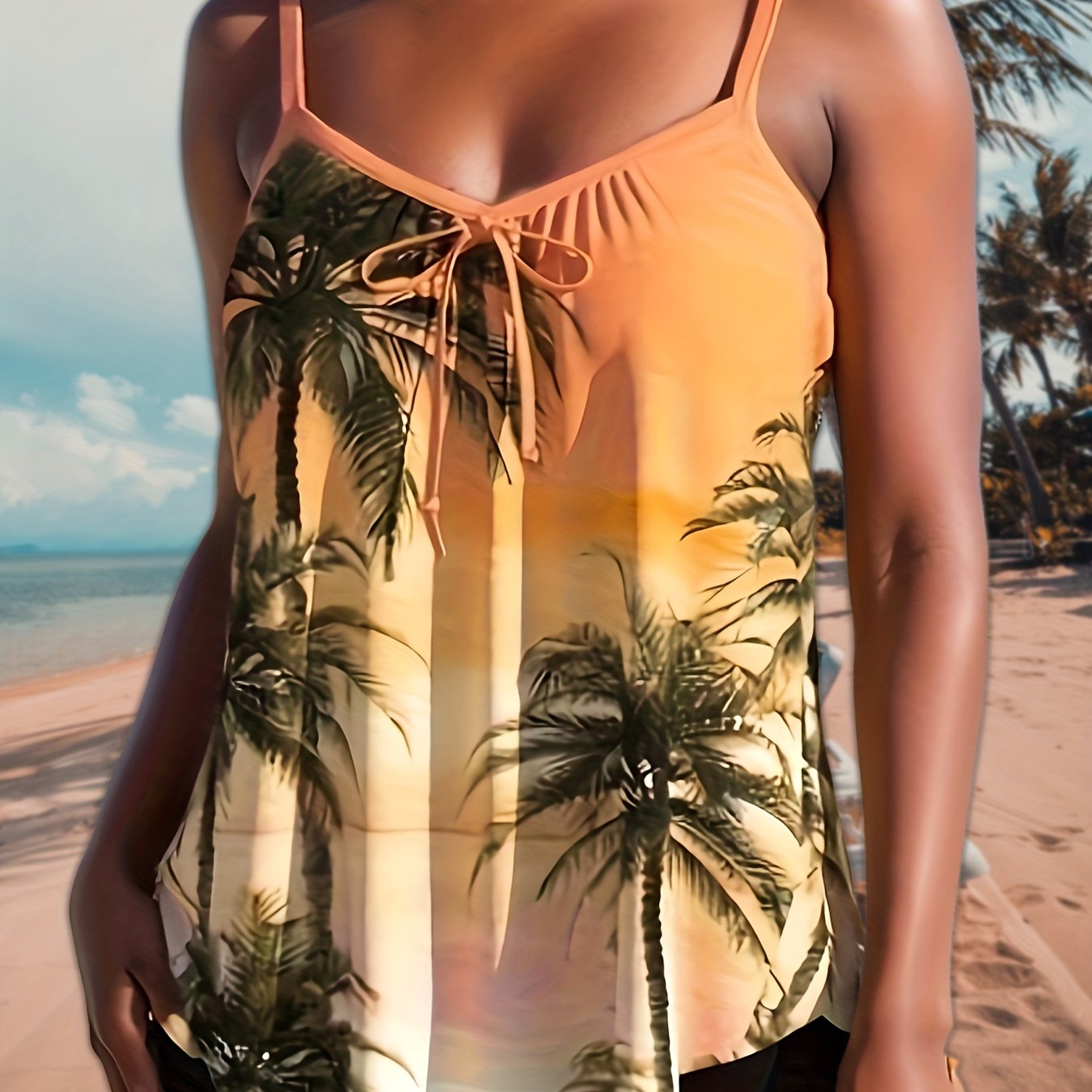 Boho Tankini Set Tie Front Cami Top & Boyshorts Swimsuit
