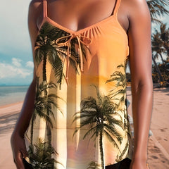 Boho Tankini Set Tie Front Cami Top & Boyshorts Swimsuit