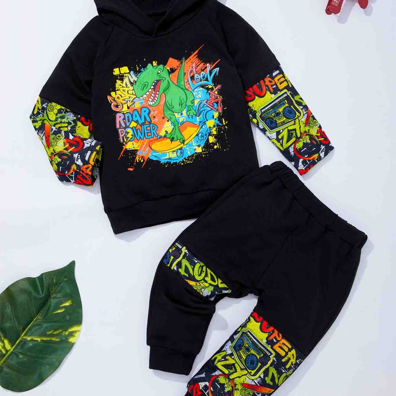 Boys Dinosaur Print Hoodie & Pants Set