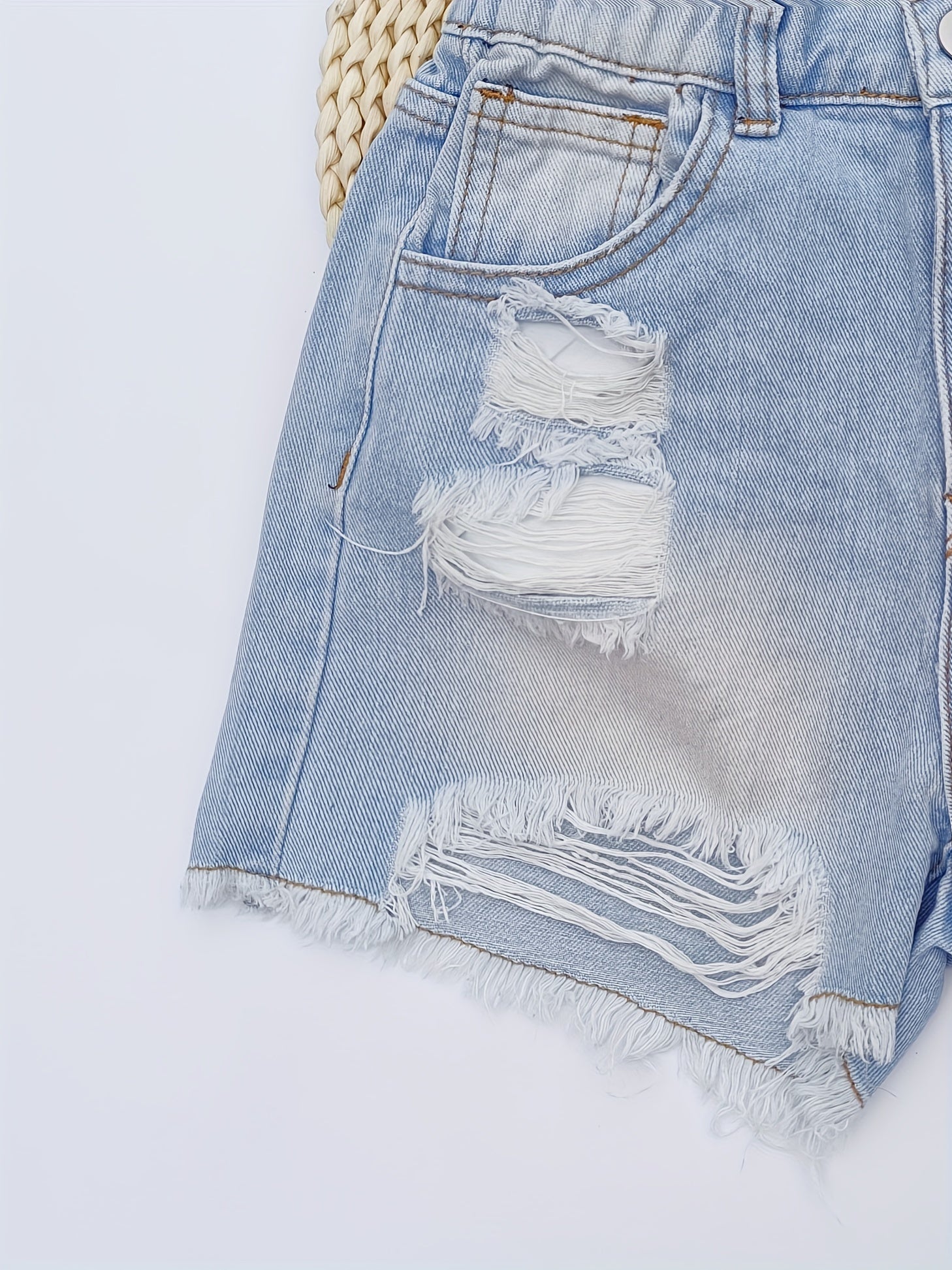 Girls Casual Light Washed Ripped Denim Shorts for Kids
