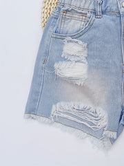 Girls Casual Light Washed Ripped Denim Shorts for Kids