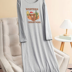 Christmas Lounge Dress Women's Christmas Cow Graphic Tee Dress