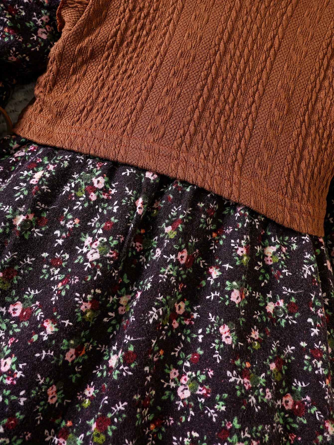 Girl's Floral Dress & Knitted Vest Set for Spring/Autumn