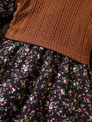 Girl's Floral Dress & Knitted Vest Set for Spring/Autumn