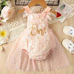 Baby Girls Lace Bowknot Mesh Onesie Dress Clothes