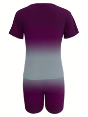 Lip Print Two-piece Set Short Sleeve T-shirt & Skinny Shorts Outfit