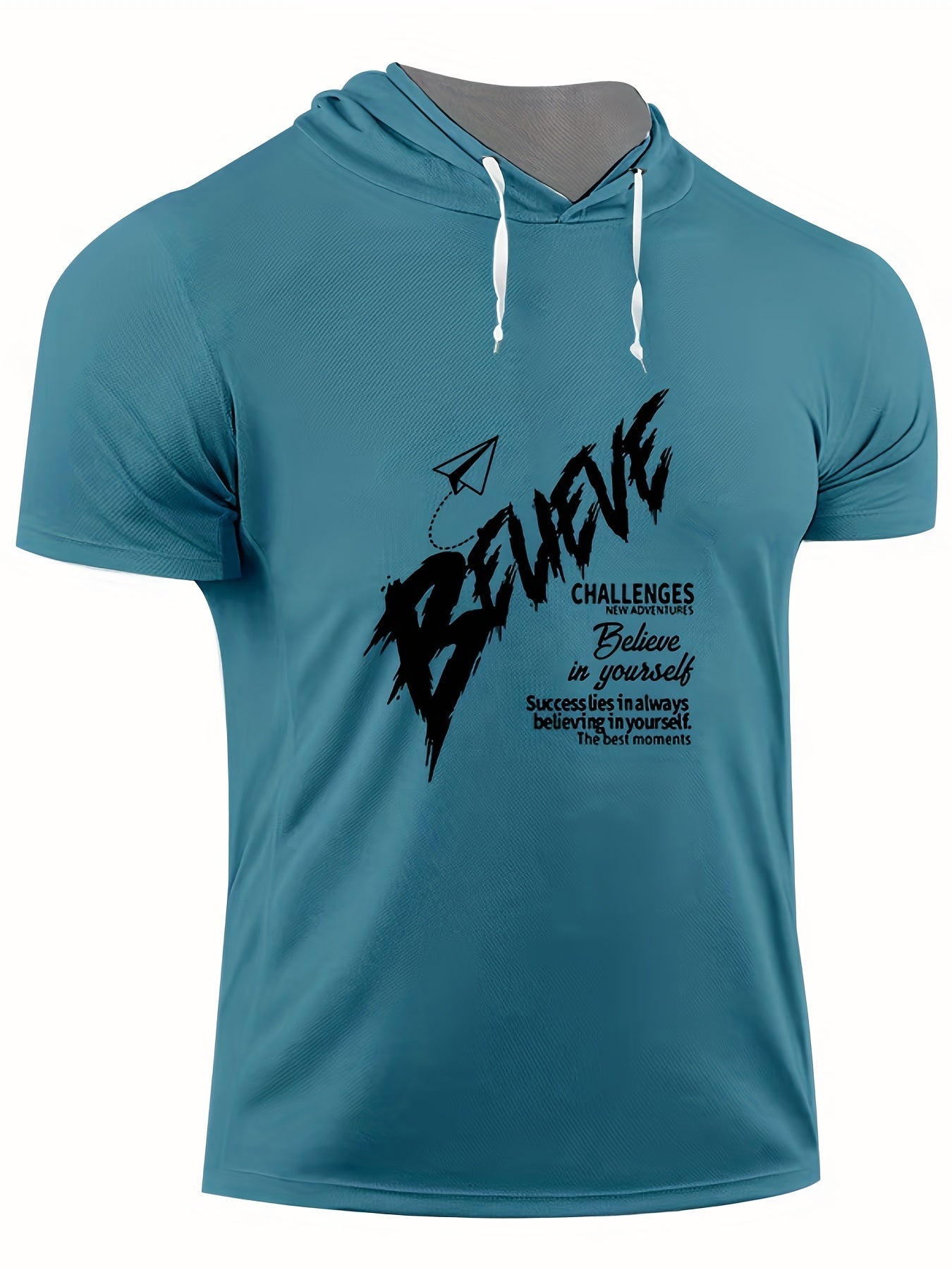 Men's Believe Print Hooded T shirt for Summer Outdoor