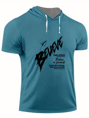 Men's Believe Print Hooded T shirt for Summer Outdoor