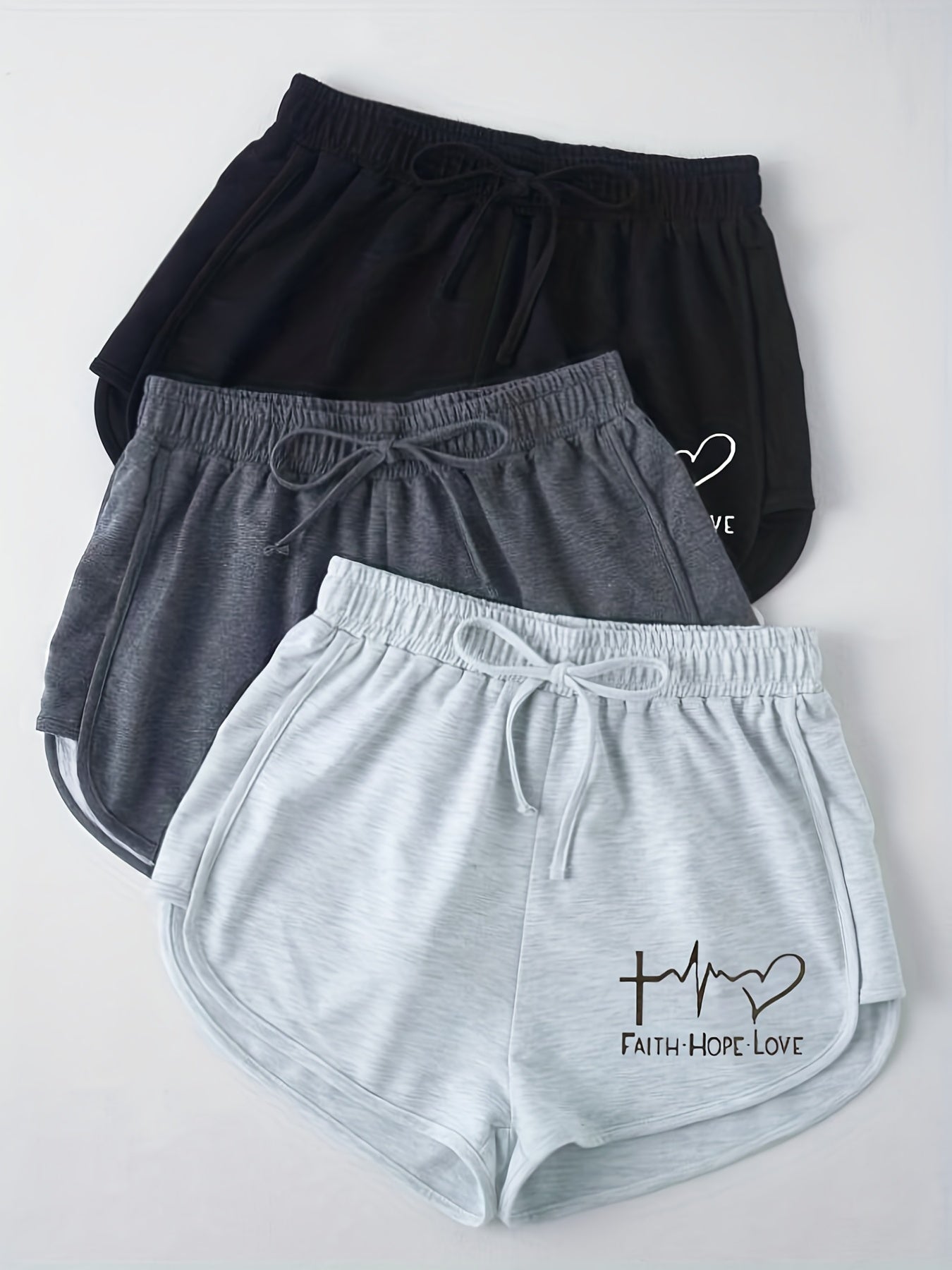 3 Pack Letter Print Drawstring Shorts for Women