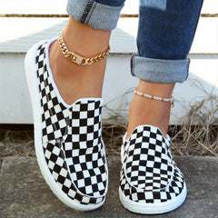 Women's Checkerboard Pattern Mules Slip On Platform Flat Shoes