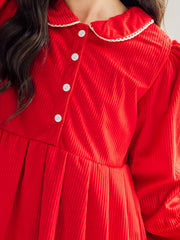 Cotton Girls Vintage Collar Long Sleeve Dress Kids Clothes