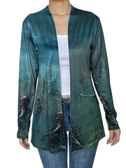 Casual Cardigan Women's Painting Print Long Sleeve Open Front