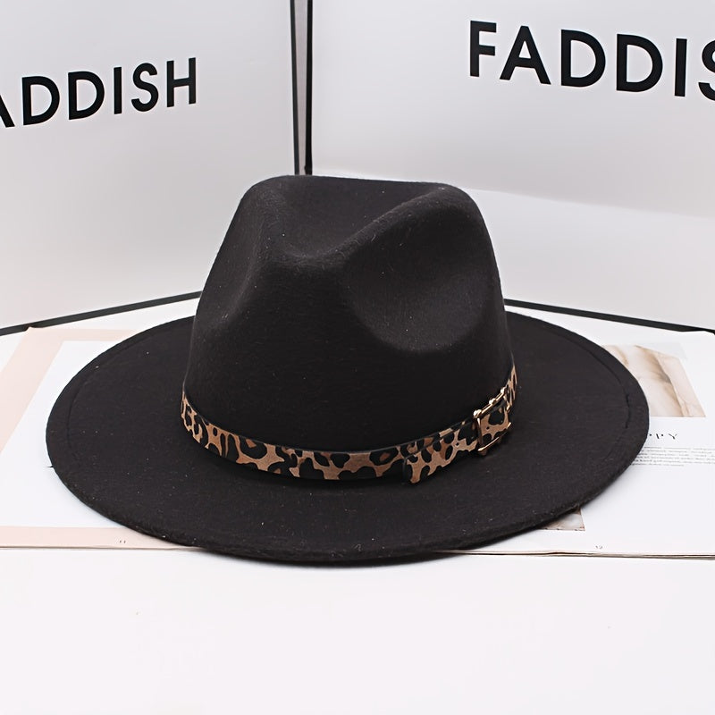 Leopard Belt Fedora Hat Wide Brim Sun Hat