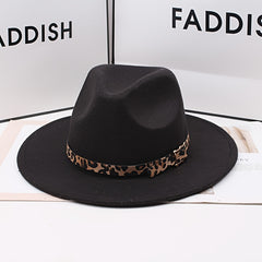 Leopard Belt Fedora Hat Wide Brim Sun Hat