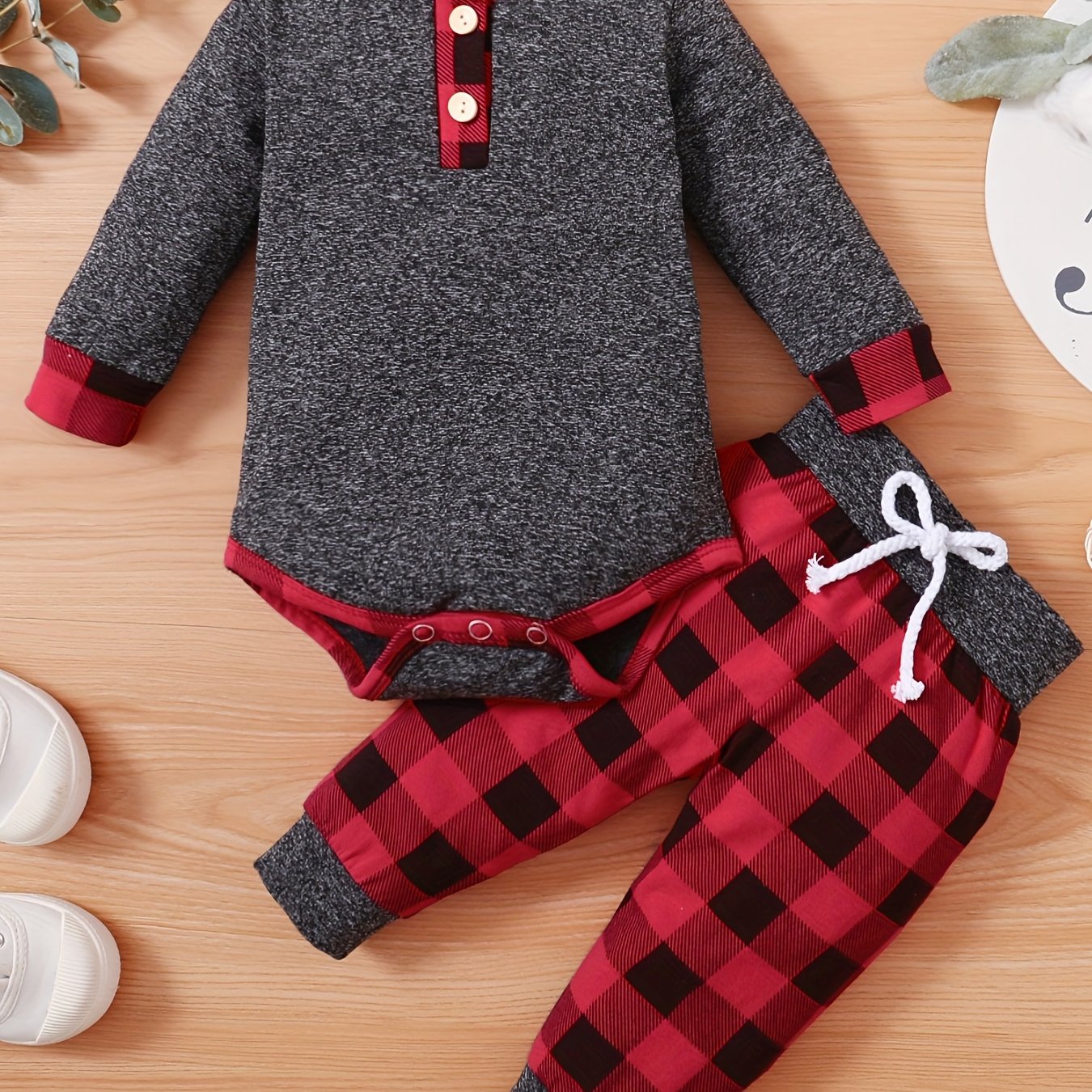 2pcs Baby Boys Plaid Onesie & Pants Spring Autumn Clothes Sets
