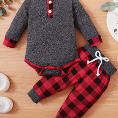 2pcs Baby Boys Plaid Onesie & Pants Spring Autumn Clothes Sets